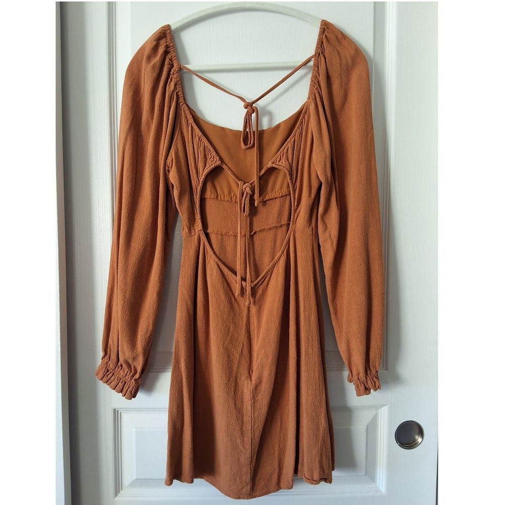 Forever 21 Large Long Sleeve Mini Dress Boho Peasant Puff Sleeve‎ Cottage Core - Picture 4 of 7